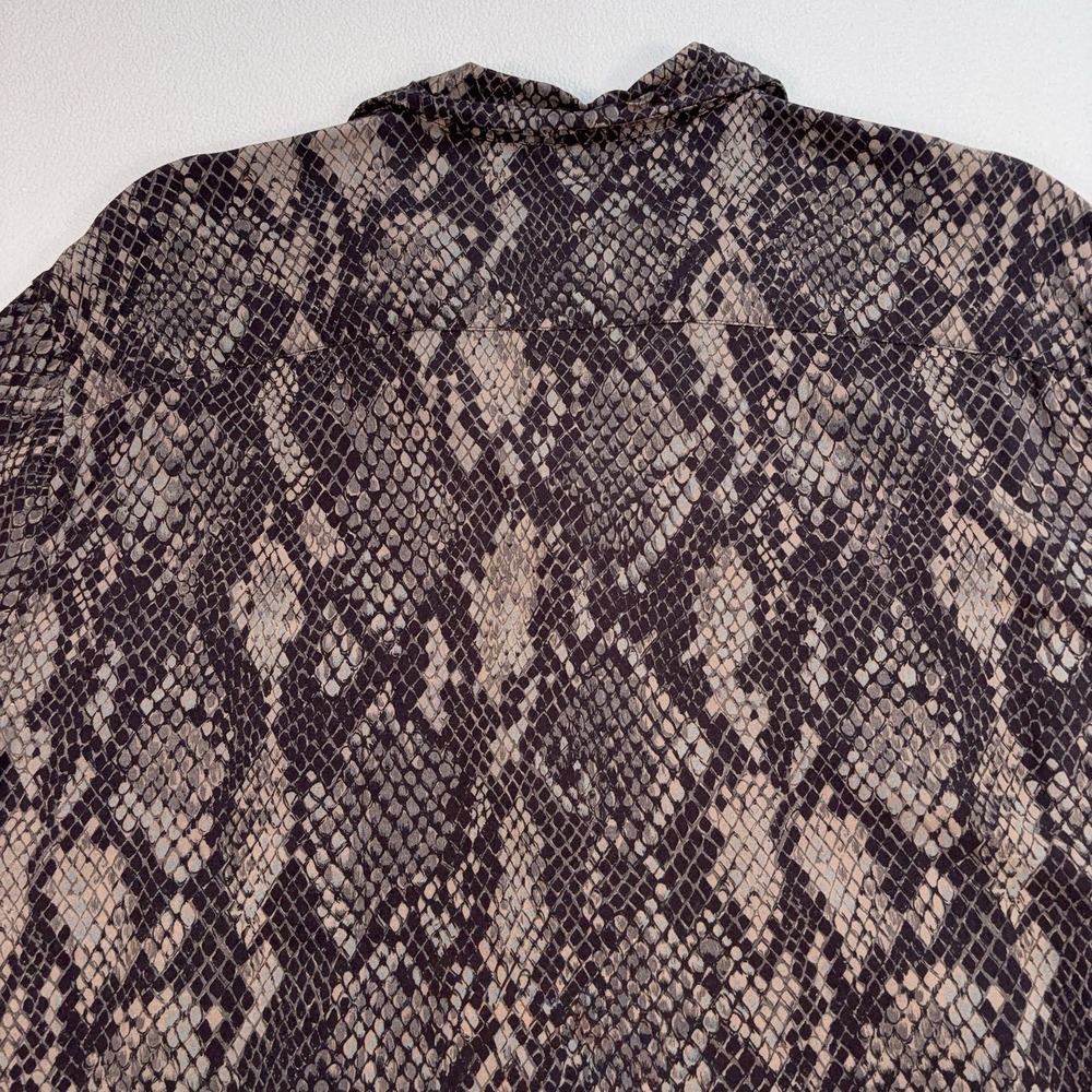 AllSaints Rattle Shirt Men's L Brown Snake Skin Relaxed Fit Viscose Loop Collar - Picture 8 of 13